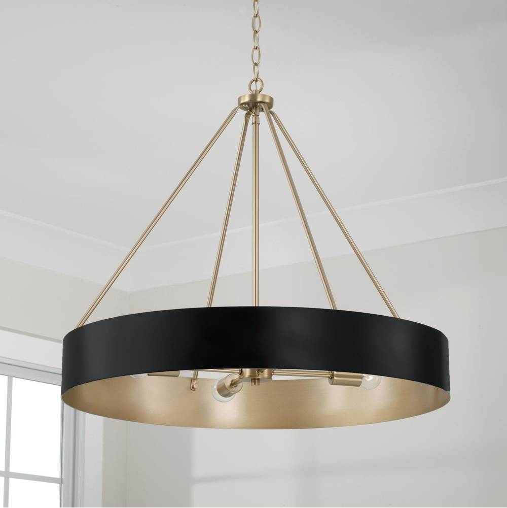 Capital Lighting 453041RK Matte Brass,Black 27.50''w X 24.25''h 4-light Modern Circular Metal Chandelier In Matte Black With Painted Matte Brass Interior Image 5