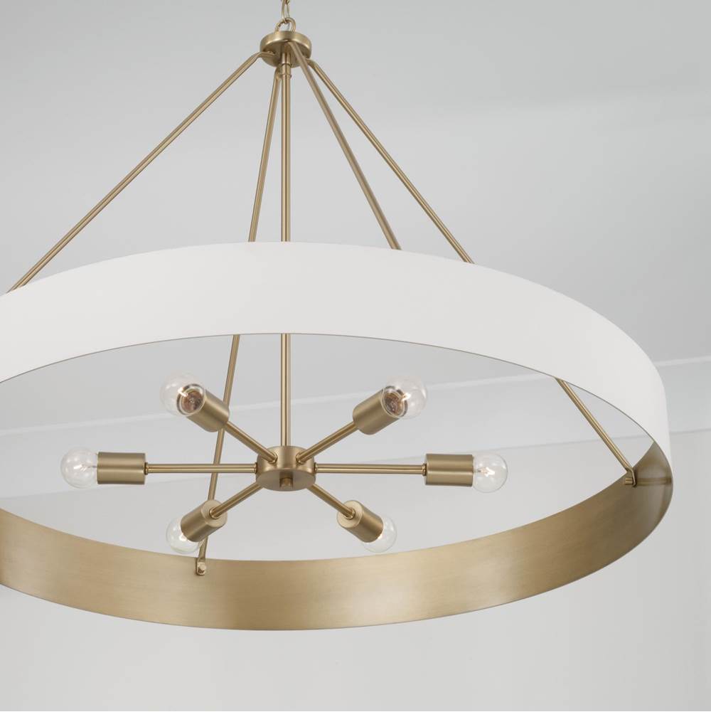 Capital Lighting 453061RE Matte Brass,White 35.75''w X 27.25''h 6-light Modern Circular Metal Chandelier In Matte White With Painted Matte Brass Interior Image 3