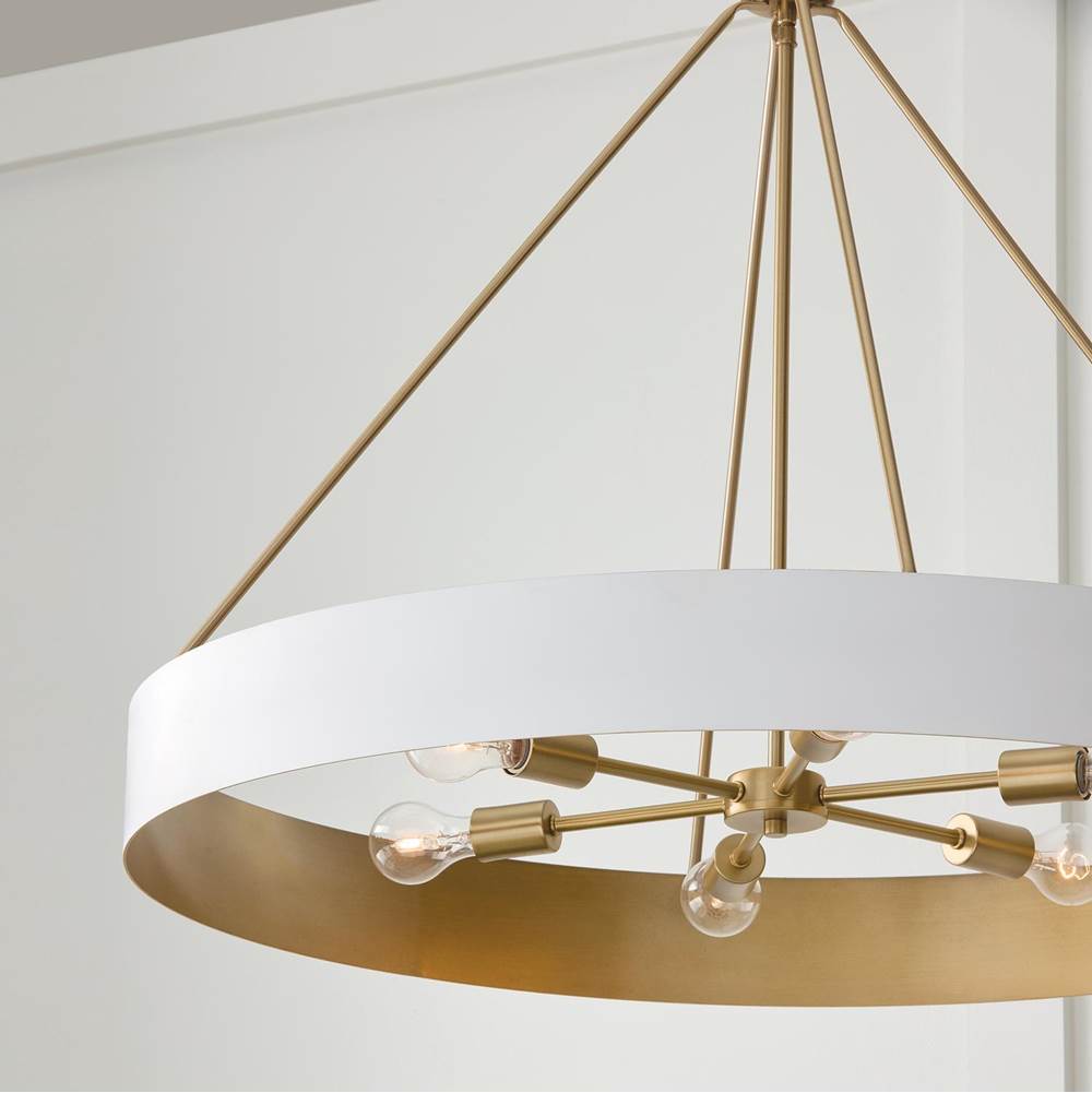 Capital Lighting 453061RE Matte Brass,White 35.75''w X 27.25''h 6-light Modern Circular Metal Chandelier In Matte White With Painted Matte Brass Interior Image 7