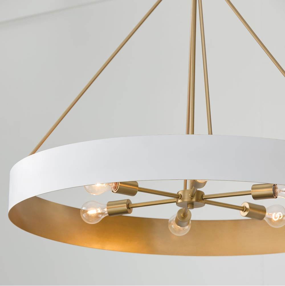 Capital Lighting 453061RE Matte Brass,White 35.75''w X 27.25''h 6-light Modern Circular Metal Chandelier In Matte White With Painted Matte Brass Interior Image 5