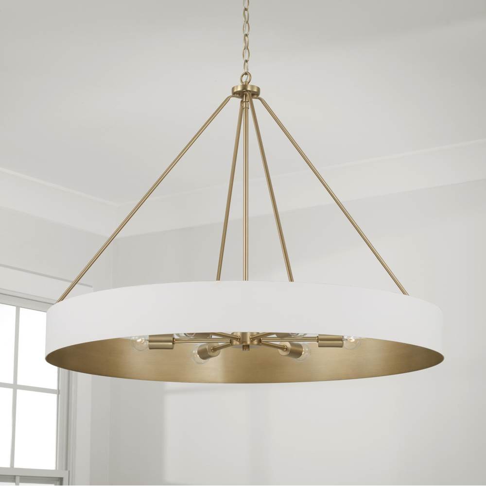 Capital Lighting 453061RE Matte Brass,White 35.75''w X 27.25''h 6-light Modern Circular Metal Chandelier In Matte White With Painted Matte Brass Interior Image 4