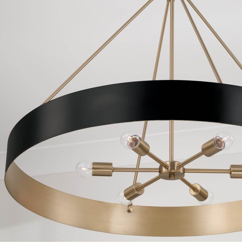 Capital Lighting 453061RK Matte Brass,Black 35.75''w X 27.25''h 6-light Modern Circular Metal Chandelier In Matte Black With Painted Matte Brass Interior Image 3