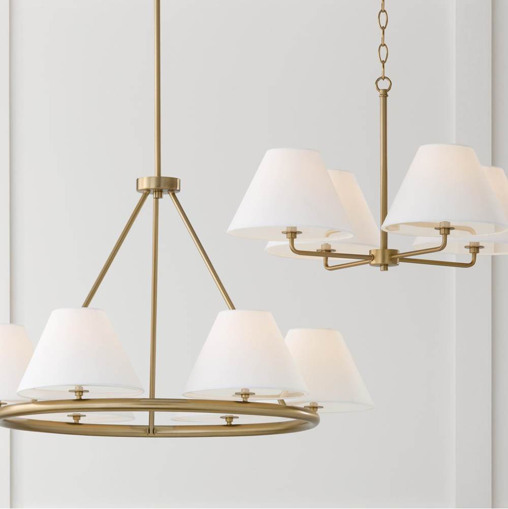 Capital Lighting 453241MA Matte Brass 39.25''w X 15.25''h 4-light Chandelier In Matte Brass With White Fabric Shades And Glass Diffusers Image 2