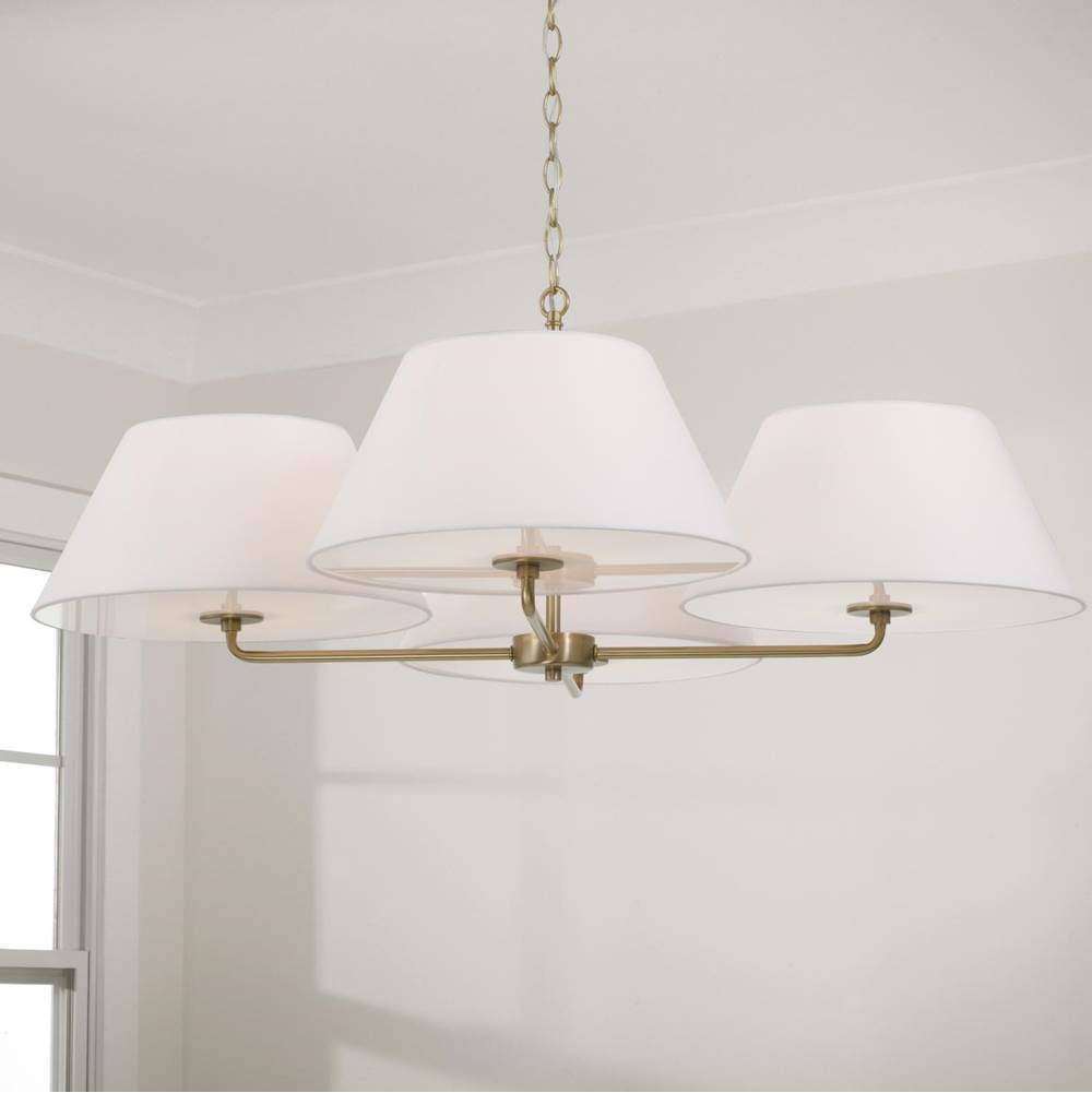 Capital Lighting 453241MA Matte Brass 39.25''w X 15.25''h 4-light Chandelier In Matte Brass With White Fabric Shades And Glass Diffusers Image 4