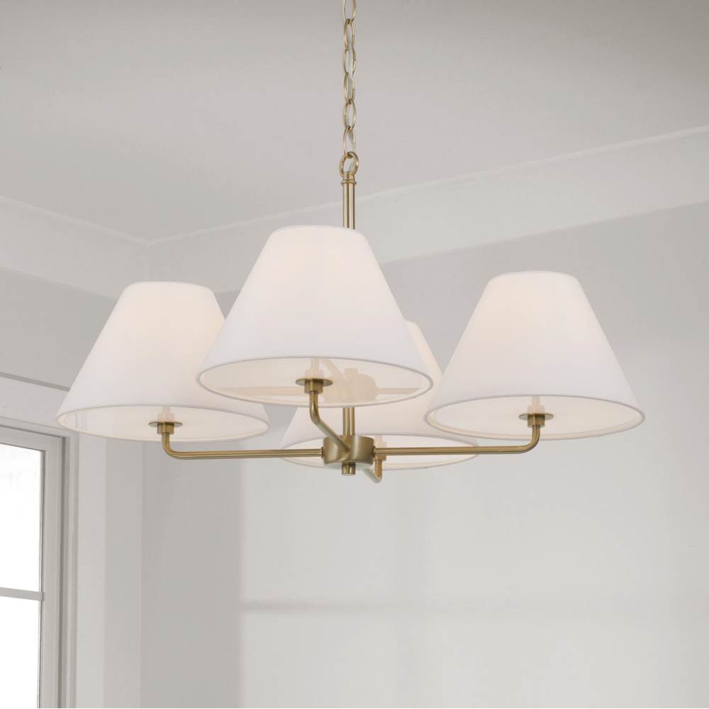 Capital Lighting Parson 27''w X 15''h 4-light Chandelier In Matte Brass With White Fabric Shades And Glass Diffusers