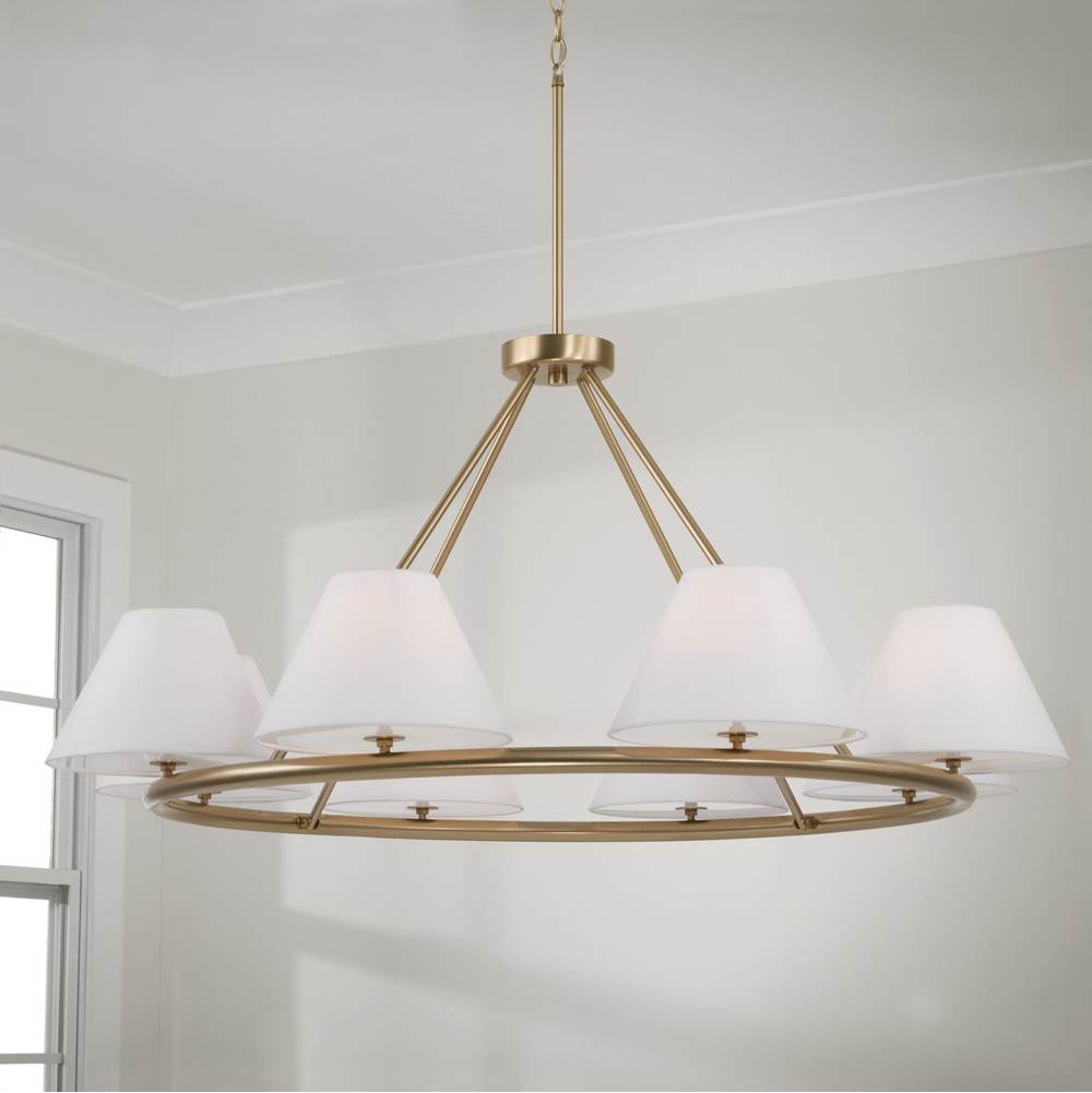 Capital Lighting Parson 44.75''w X 20.50''h 8-light Circular Chandelier In Matte Brass With White Fabric Shades And Glass Diffusers