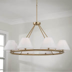 Capital Lighting Parson 44.75''w X 20.50''h 8-light Circular Chandelier In Matte Brass With White Fabric Shades And Glass Diffusers