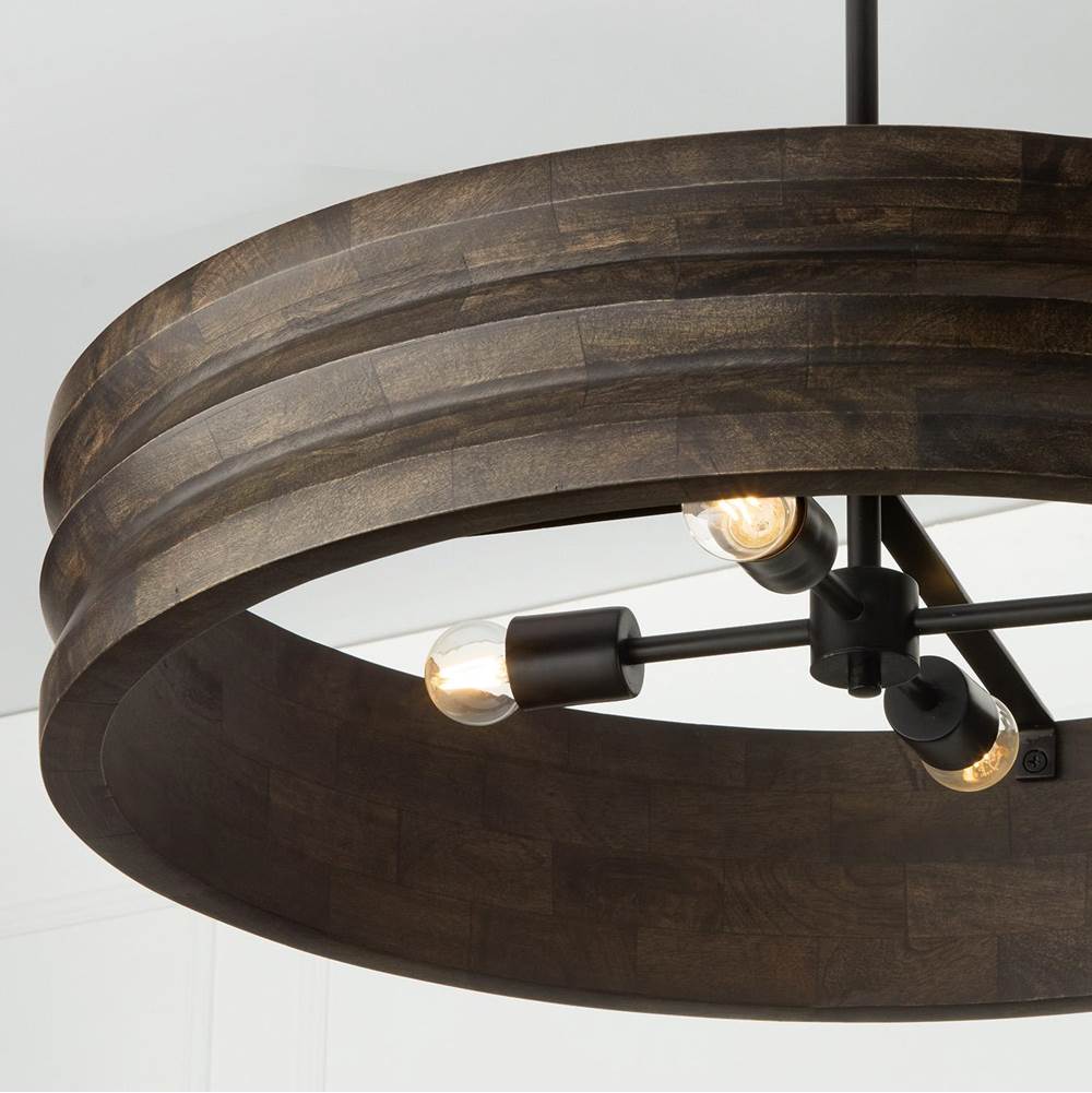 Capital Lighting 454041EB Espresso Stain,Black 30'' W X 18'' H 4-light Chandelier In Matte Black And Handcrafted Mango Wood In Espresso Stain Image 3