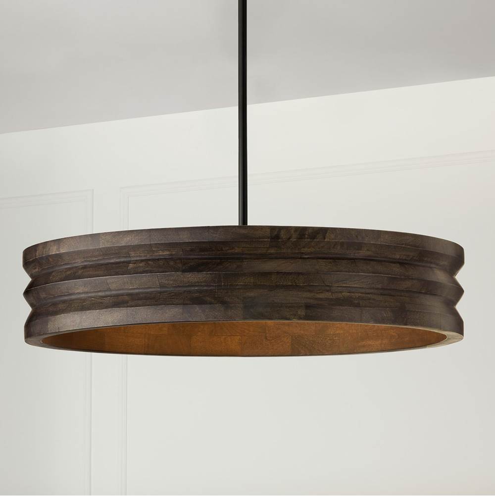 Capital Lighting Dunn 30'' W X 18'' H 4-light Chandelier In Matte Black And Handcrafted Mango Wood In Espresso Stain