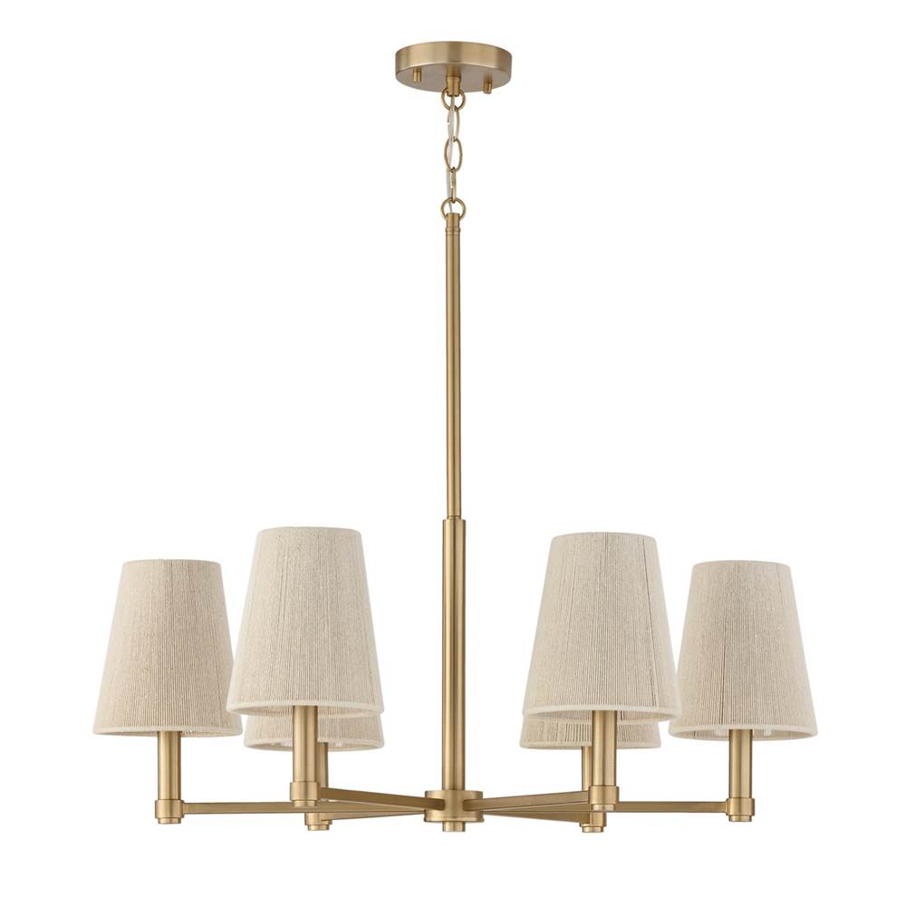 Capital Lighting 454561MA Matte Brass 28'' W X 36'' H 6-light Chandelier In Matte Brass With Tapered Bleached Natural Rope Shades Image 1