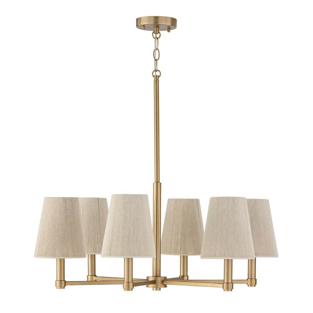 Capital Lighting 454561MA Matte Brass 28'' W X 36'' H 6-light Chandelier In Matte Brass With Tapered Bleached Natural Rope Shades Image 2