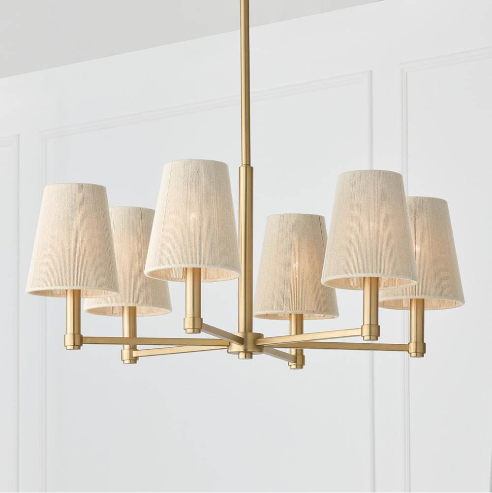 Capital Lighting Mira 28'' W X 36'' H 6-light Chandelier In Matte Brass With Tapered Bleached Natural Rope Shades