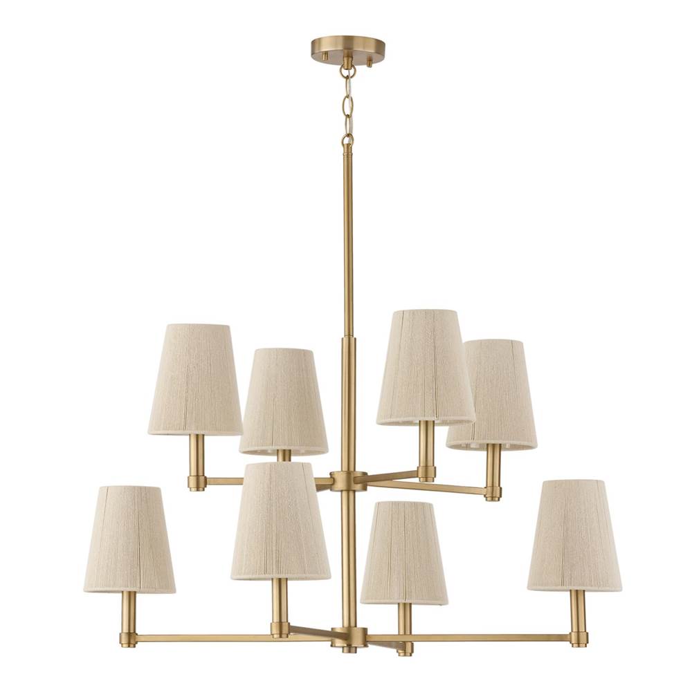 Capital Lighting 454581MA Matte Brass 36'' W X 36'' H 8-light Two-tier Chandelier In Matte Brass With Tapered Bleached Natural Rope Shades Image 1