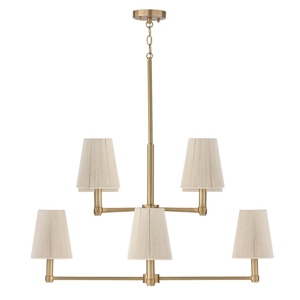 Capital Lighting 454581MA Matte Brass 36'' W X 36'' H 8-light Two-tier Chandelier In Matte Brass With Tapered Bleached Natural Rope Shades Image 3