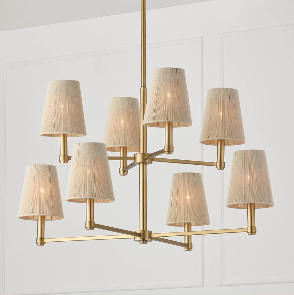 Capital Lighting Mira 36'' W X 36'' H 8-light Two-tier Chandelier In Matte Brass With Tapered Bleached Natural Rope Shades