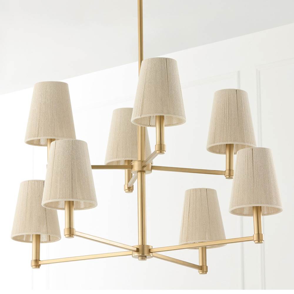 Capital Lighting 454581MA Matte Brass 36'' W X 36'' H 8-light Two-tier Chandelier In Matte Brass With Tapered Bleached Natural Rope Shades Image 2