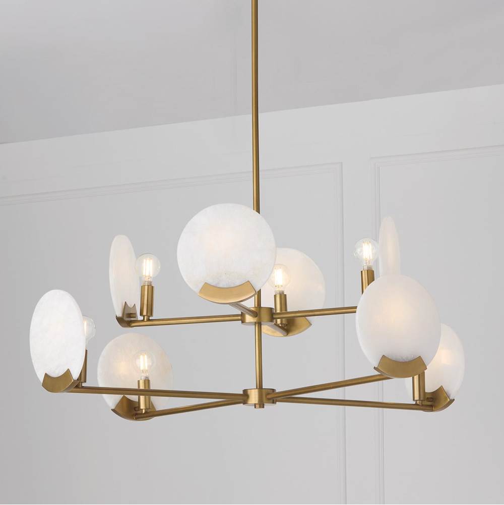 Capital Lighting Oriya 36'' W X 13'' H 8-light Two-tier Chandelier In Aged Brass With Natural Alabaster Stone