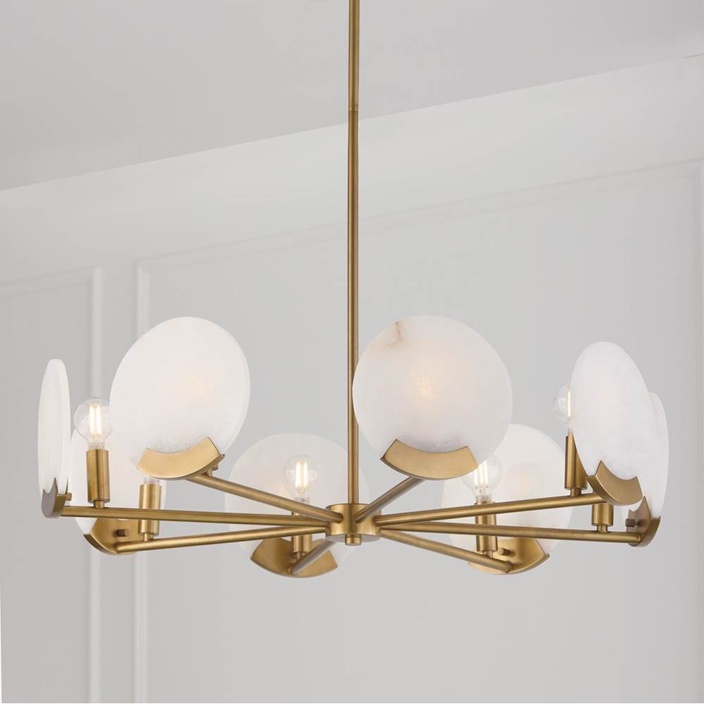 Capital Lighting Oriya 28'' W X 7.25'' H 8-light Chandelier In Aged Brass With Natural Alabaster Stone