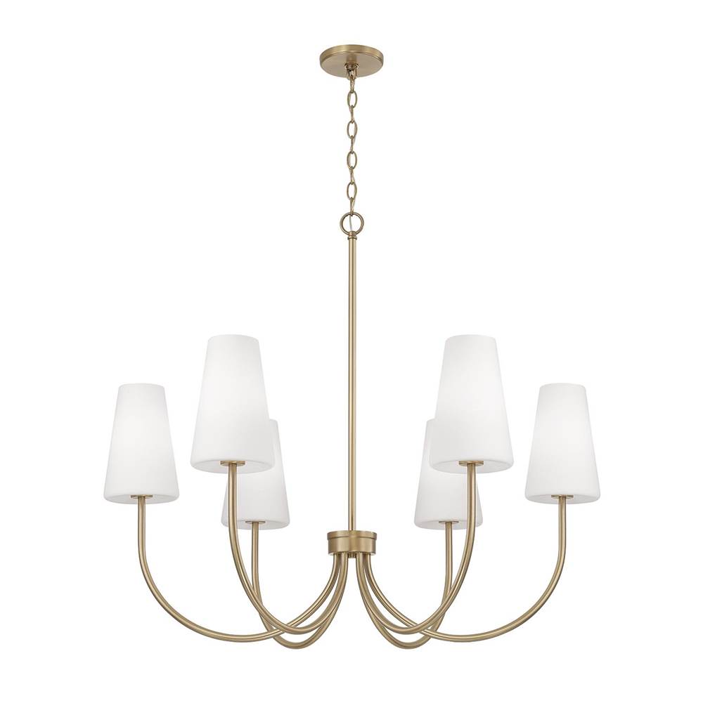 Capital Lighting 455261AD-550 Aged Brass 37.25'' W X 26.5'' H 6-light Transitional Chandelier In Aged Brass With Tapered Soft White Glass Image 1