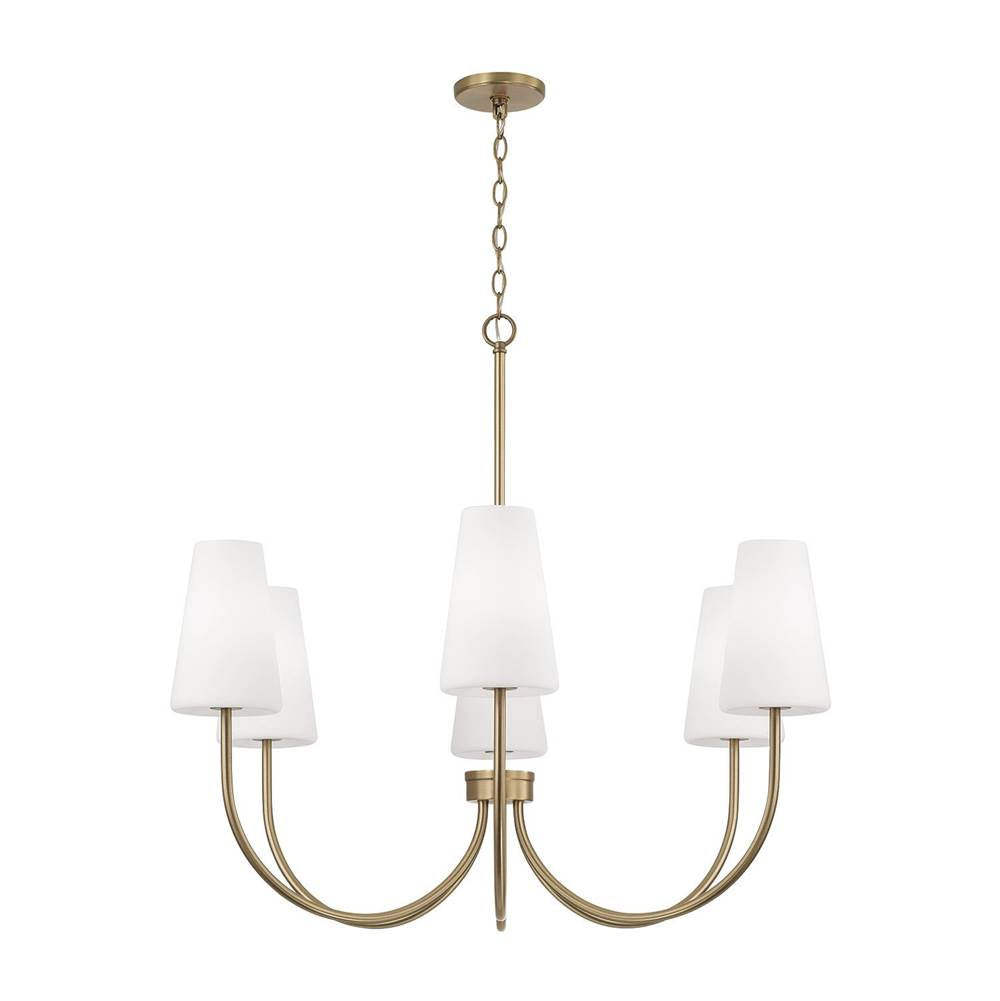Capital Lighting 455261AD-550 Aged Brass 37.25'' W X 26.5'' H 6-light Transitional Chandelier In Aged Brass With Tapered Soft White Glass Image 2