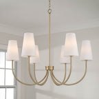 Capital Lighting Averitt 37.25'' W X 26.5'' H 6-light Transitional Chandelier In Aged Brass With Tapered Soft White Glass