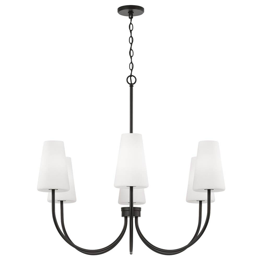 Capital Lighting 455261MB-550 Matte Black 37.25'' W X 26.5'' H 6-light Transitional Chandelier In Matte Black With Tapered Soft White Glass Image 2
