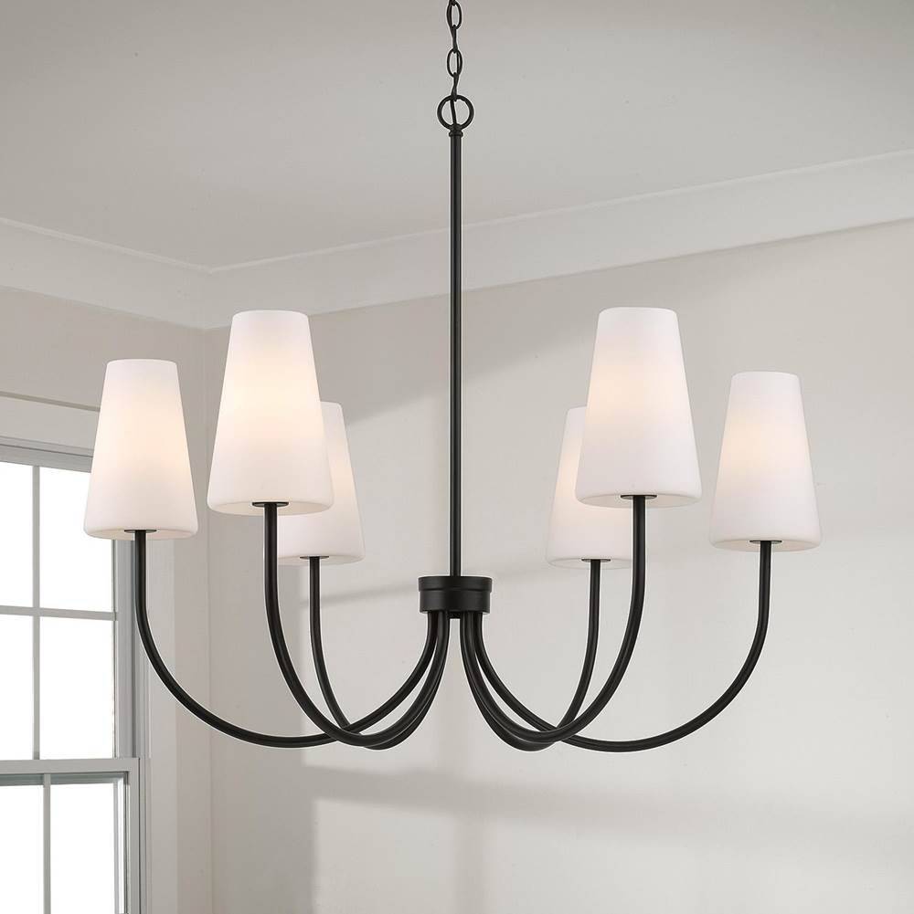 Capital Lighting Averitt 37.25'' W X 26.5'' H 6-light Transitional Chandelier In Aged Brass With Tapered Soft White Glass