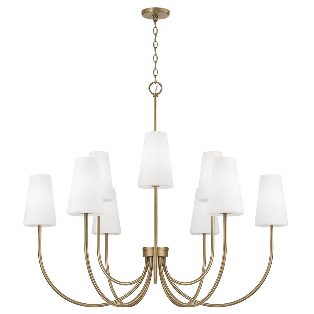 Capital Lighting 455291AD-550 Aged Brass 46'' W X 32.25'' H 9-light Two-tier Chandelier In Aged Brass With Tapered Soft White Glass Image 1
