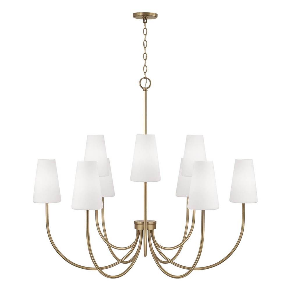 Capital Lighting 455291AD-550 Aged Brass 46'' W X 32.25'' H 9-light Two-tier Chandelier In Aged Brass With Tapered Soft White Glass Image 2