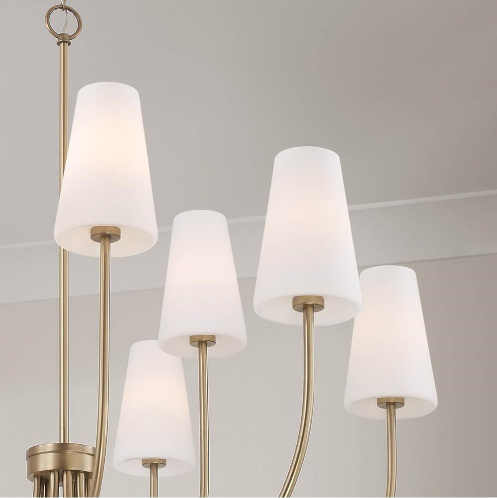 Capital Lighting 455291AD-550 Aged Brass 46'' W X 32.25'' H 9-light Two-tier Chandelier In Aged Brass With Tapered Soft White Glass Image 3