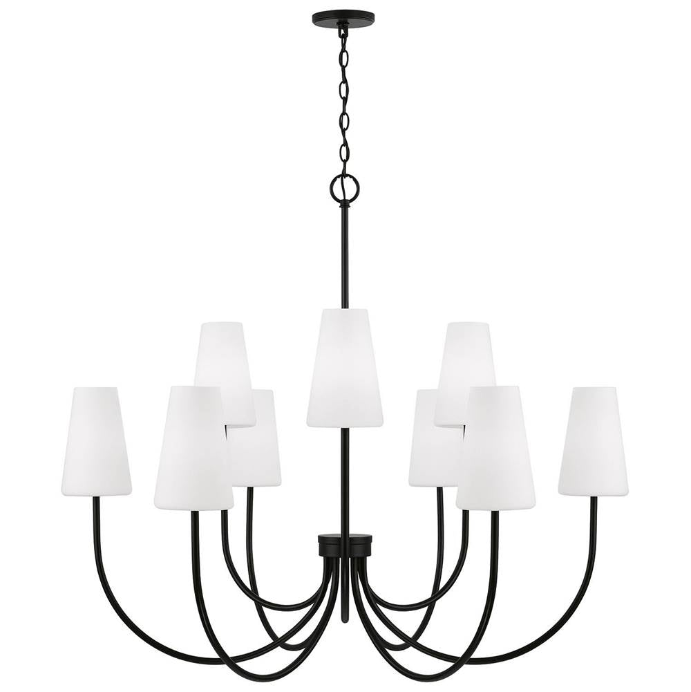 Capital Lighting 455291MB-550 Matte Black 46'' W X 32.25'' H 9-light Two-tier Chandelier In Matte Black With Tapered Soft White Glass Image 2