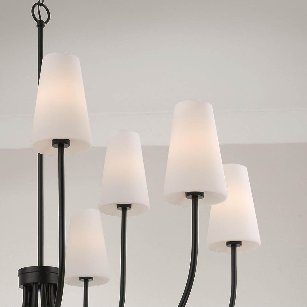 Capital Lighting 455291MB-550 Matte Black 46'' W X 32.25'' H 9-light Two-tier Chandelier In Matte Black With Tapered Soft White Glass Image 3