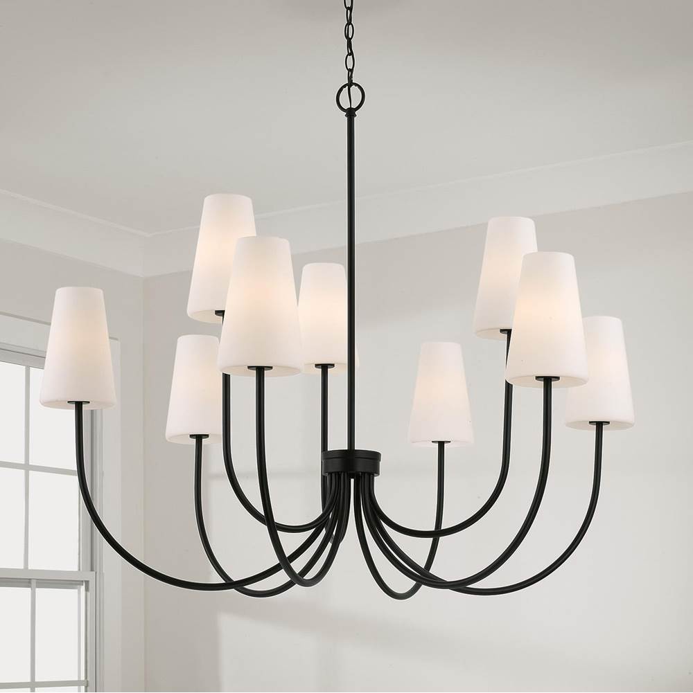 Capital Lighting Averitt 46'' W X 32.25'' H 9-light Two-tier Chandelier In Aged Brass With Tapered Soft White Glass