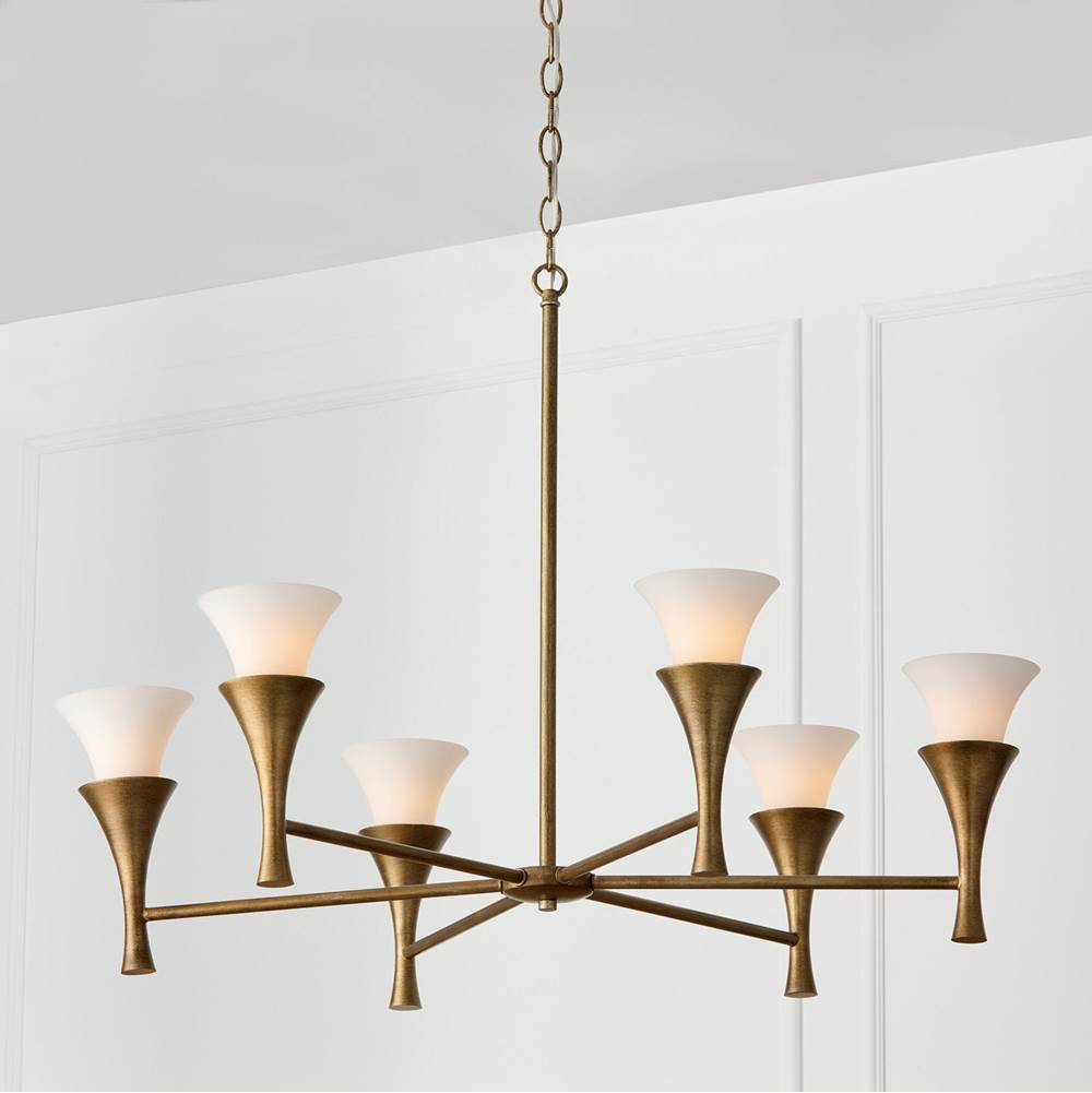 Capital Lighting Nola 34'' W X 23'' H 6-light Chandelier In Mystic Luster With Soft White Glass