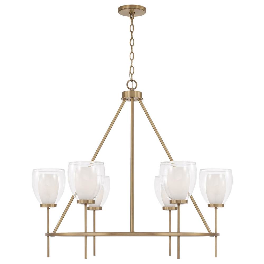 Capital Lighting 455961AD Aged Brass 35'' W X 31'' H 6-light Ring Chandelier In Aged Brass With Layered White And Clear Glass Image 1