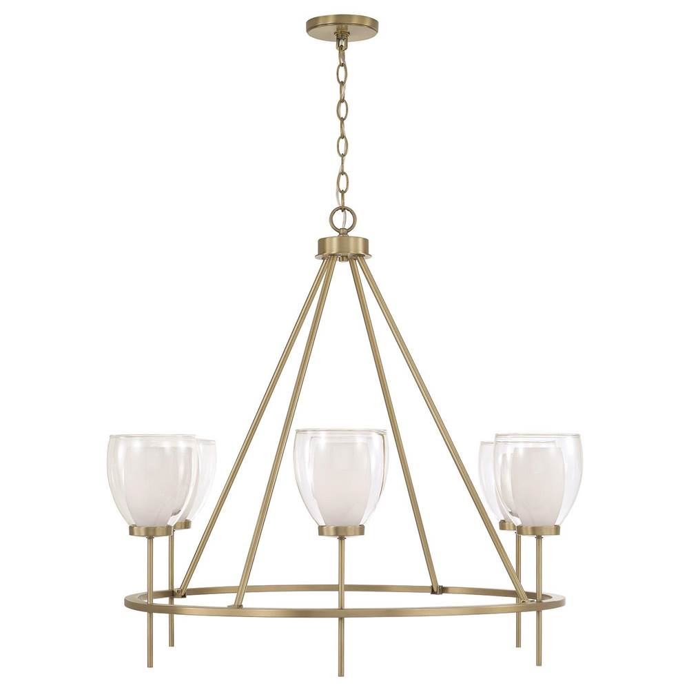 Capital Lighting 455961AD Aged Brass 35'' W X 31'' H 6-light Ring Chandelier In Aged Brass With Layered White And Clear Glass Image 4