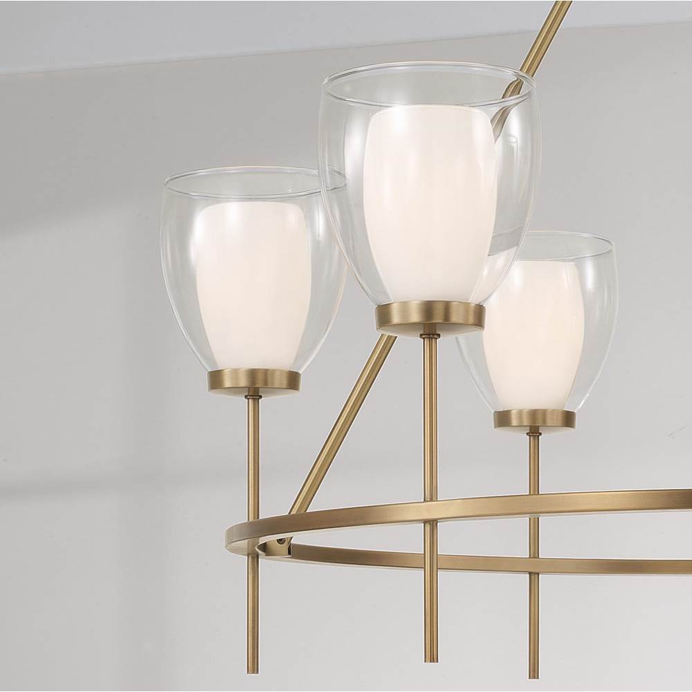 Capital Lighting 455961AD Aged Brass 35'' W X 31'' H 6-light Ring Chandelier In Aged Brass With Layered White And Clear Glass Image 5