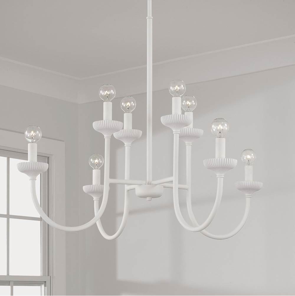 Capital Lighting Mallory 32.5'' W X 26'' H 8-light Chandelier In Matte White With Handcrafted Fluted Ceramic Accents