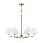 Capital Lighting 456661AD-714 Aged Brass 34'' W X 22.5'' H 6-light Angular Chandelier In Aged Brass With Tapered White Fabric Shades Image 1