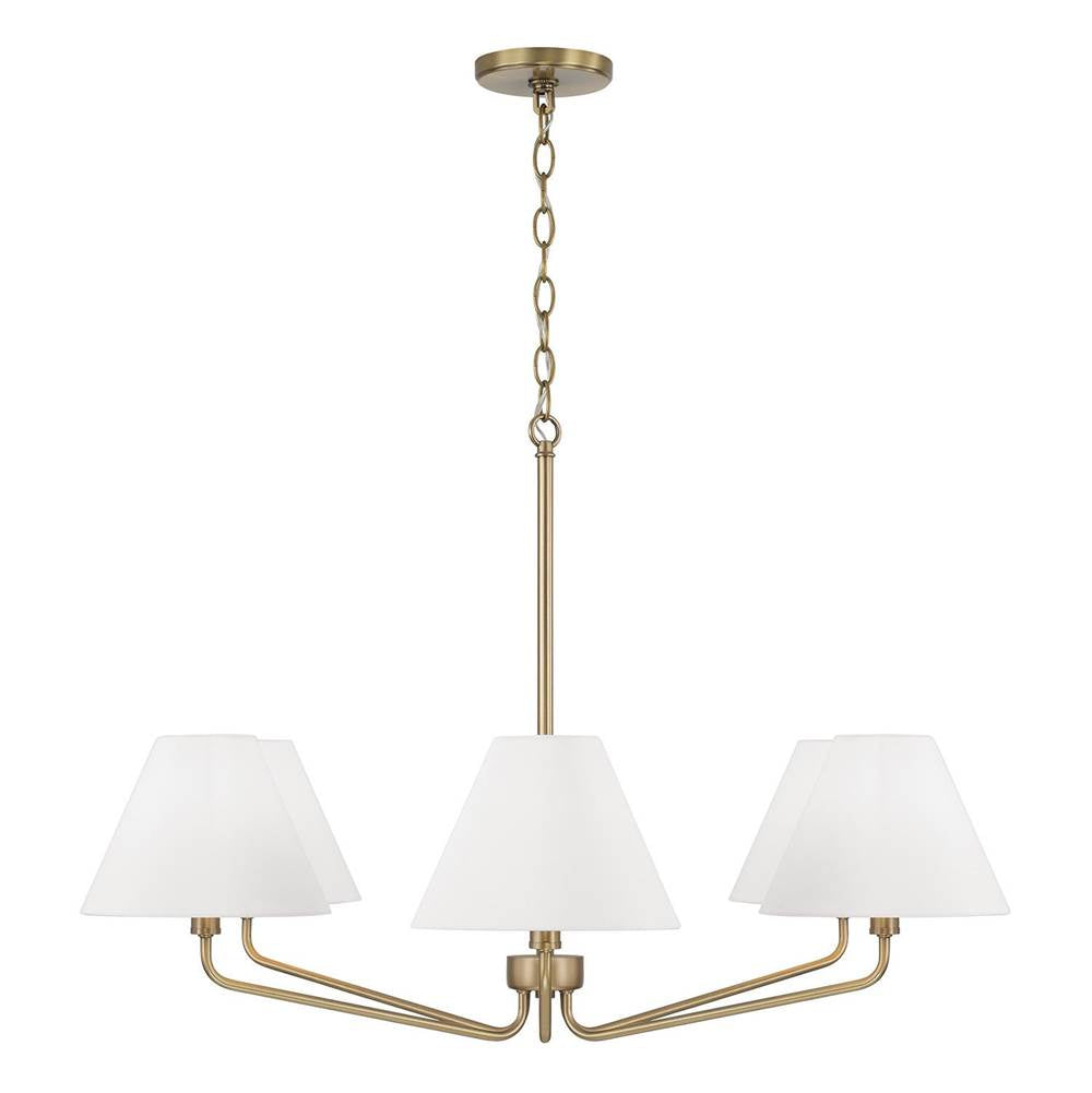 Capital Lighting 456661AD-714 Aged Brass 34'' W X 22.5'' H 6-light Angular Chandelier In Aged Brass With Tapered White Fabric Shades Image 2