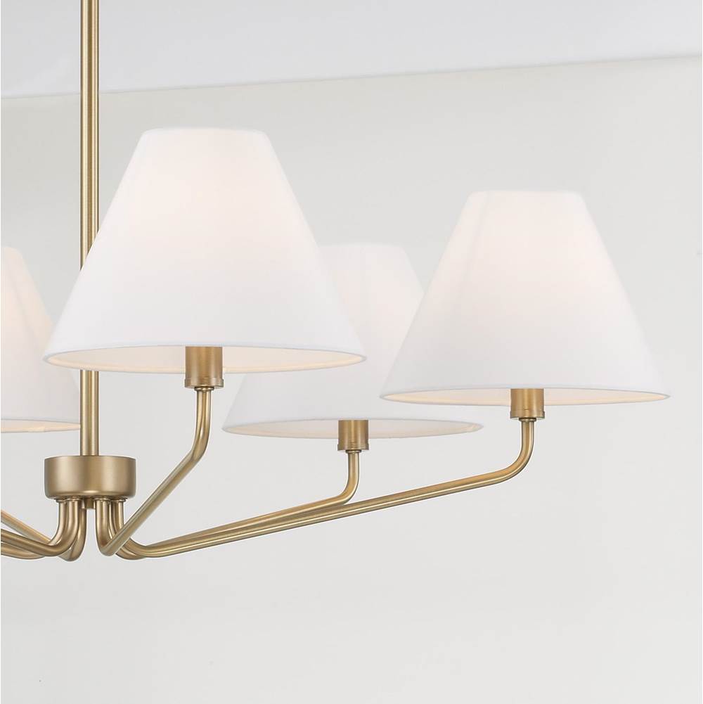 Capital Lighting 456661AD-714 Aged Brass 34'' W X 22.5'' H 6-light Angular Chandelier In Aged Brass With Tapered White Fabric Shades Image 3