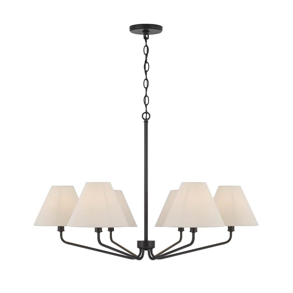 Capital Lighting 456661ES-713 Espresso 35'' W X 22.5'' H 6-light Angular Chandelier In Espresso With Tapered Soft Tan Fabric Shades Image 1
