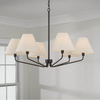 Capital Lighting Chadwick 35'' W X 22.5'' H 6-light Angular Chandelier In Espresso With Tapered Soft Tan Fabric Shades