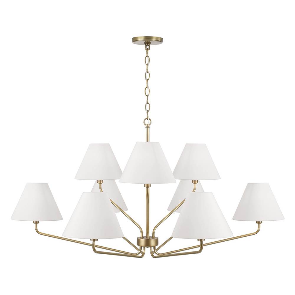 Capital Lighting 456691AD-714 Aged Brass 45'' W X 22.5'' H 9-light Angular Two-tier Chandelier In Aged Brass With Tapered White Fabric Shades Image 2