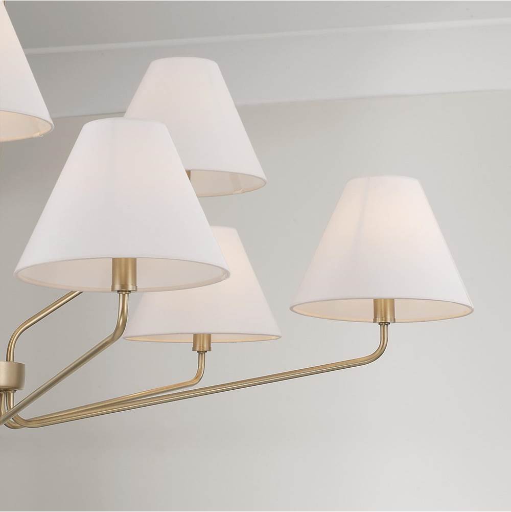 Capital Lighting 456691AD-714 Aged Brass 45'' W X 22.5'' H 9-light Angular Two-tier Chandelier In Aged Brass With Tapered White Fabric Shades Image 3