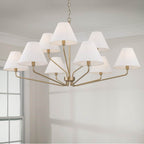 Capital Lighting Chadwick 45'' W X 22.5'' H 9-light Angular Two-tier Chandelier In Aged Brass With Tapered White Fabric Shades