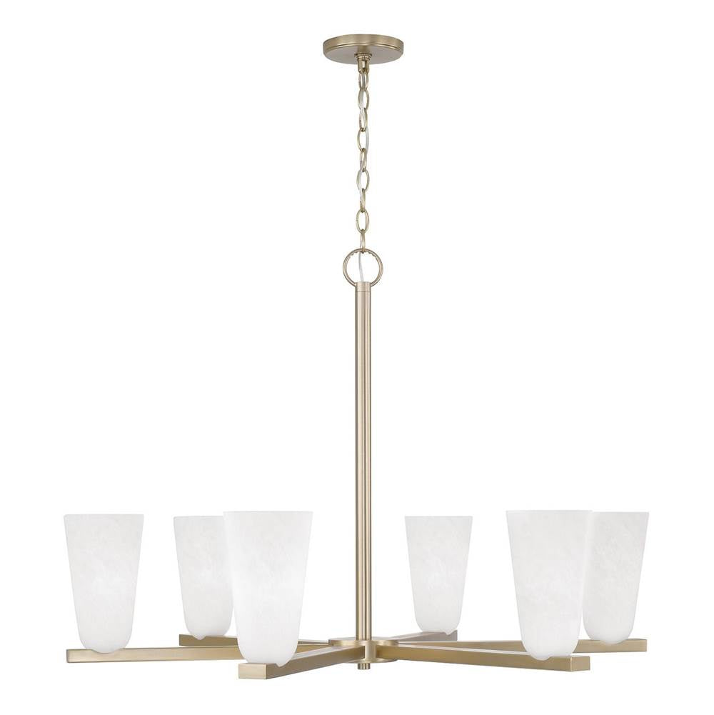 Capital Lighting 456961MA-556 Matte Brass 36'' W X 20'' H 6-light Chandelier In Matte Brass With Faux Alabaster Glass Image 2