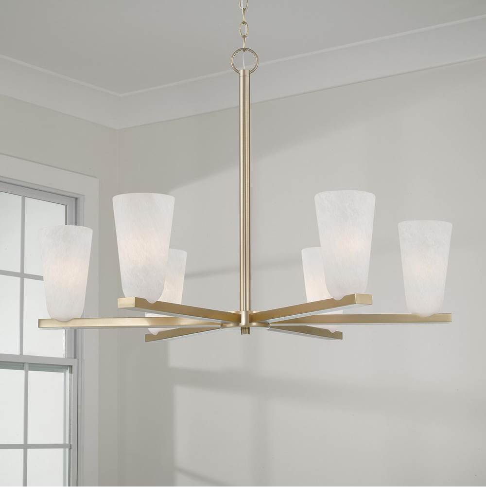Capital Lighting Romy 36'' W X 20'' H 6-light Chandelier In Matte Brass With Faux Alabaster Glass