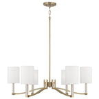 Capital Lighting 457061MA-715 Matte Brass 40'' W X 18.5'' H 6-light Chandelier In Matte Brass With Clear Acrylic Accents And Cylindrical White Fabric Shades Image 1