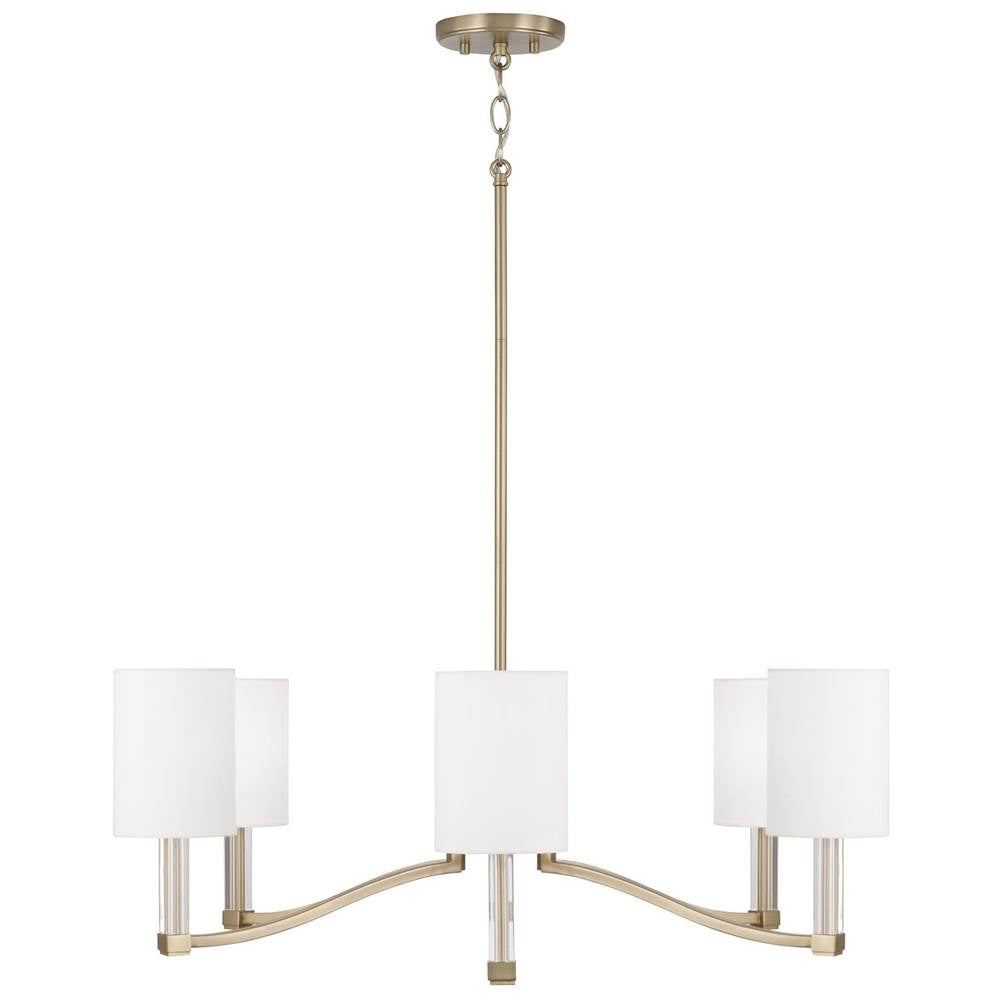 Capital Lighting 457061MA-715 Matte Brass 40'' W X 18.5'' H 6-light Chandelier In Matte Brass With Clear Acrylic Accents And Cylindrical White Fabric Shades Image 2